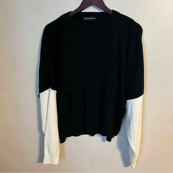 PrettyLittleThing Sweater Crewneck Colorblock Black White Knit Casual Neutral - Picture 11 of 11